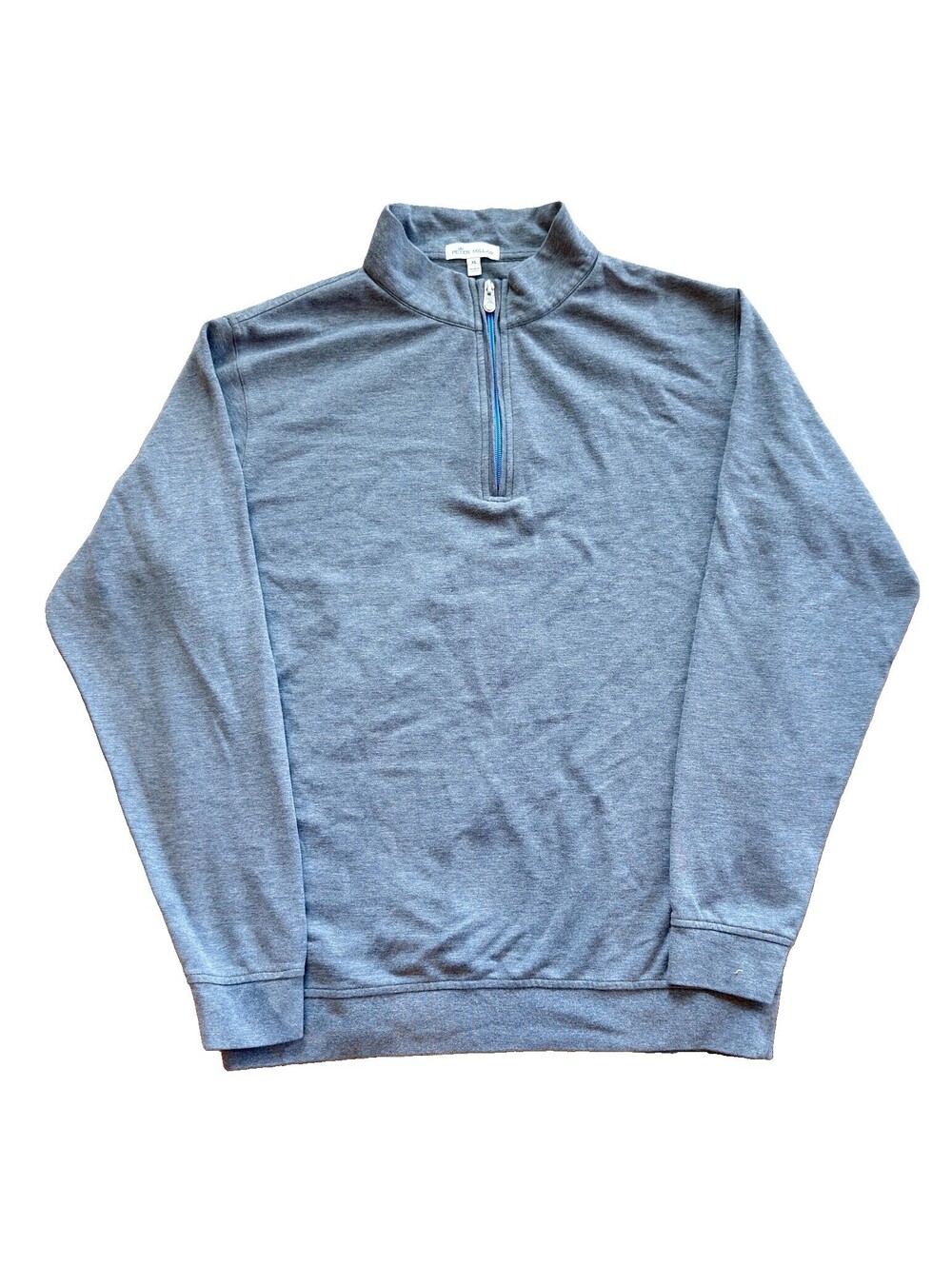 Peter Millar Men’s Gray Quarter Zip Pullover Sweater XL Blue Accent